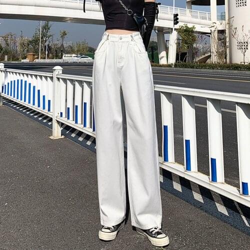 Gray Pink White Straight Wide Leg Jeans Woman Plus Size Denim Pants High Waist Jeans Trousers Loose Casual Korean Jeans