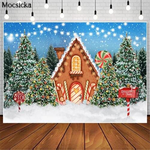 Winter Snow Photoshoot Backdrop Christmas Tree Santas Cabin Decoration Photography Background Photo Studio Photo Props