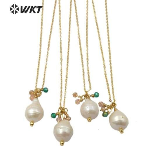 Jn108 Gorgeous natural hot freshwater baroque pearl necklace, gold electroplated drop baroque pearl charm necklace as gift