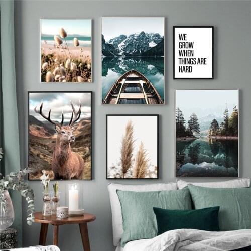 Scenery Picture Home Decor Wall Art Canvas Painting Modern Nordic Quote Flower Deer Posters and Prints for Living Room Design