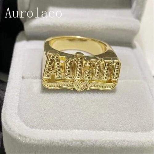 AurolaCo Custom Name Rings Gold Personality Hip Hop Ring Women Fashion Punk Letter Ring Gifts