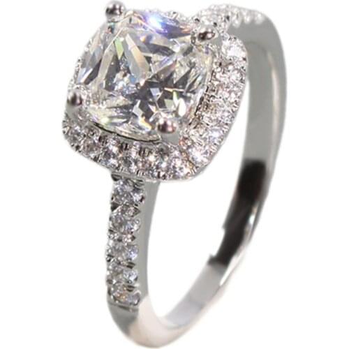 2CT Halo Diamond Cushion NSCD Diamond Jewelry Engagement Ring 925 Sterling Silver Promise Bridal Wedding Jewelry Luxury Ring