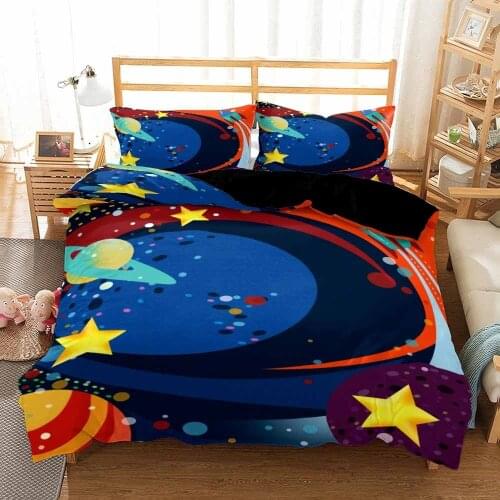 Space Rocket Astronaut Printed Bedding Set Cartoon Childrens Bedding Set Double Bed Set Queen King Double Size