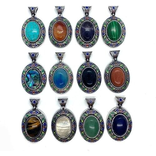 Shell Inlaid Metal Material Oval Shape Pendant, Various Color Jewellery, Fashionable Charm DIY Necklace Bracelet Accessories