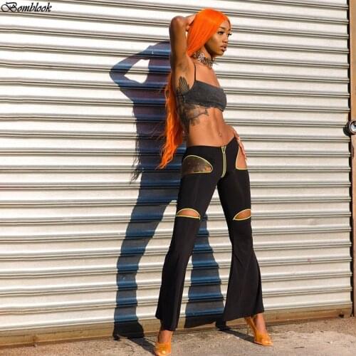 Bomblook Spring High Waisted Pants, Hollow Zipper Bell Bottom Leggings Women,The New Casual Stretch Slim Soft Pant In 2021