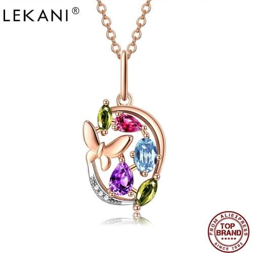 LEKANI Butterfly Necklace For Women Colorful Zircon Rose Gold Necklaces Fashion Jewelry Romantic Anniversary Gift To Girlfriend