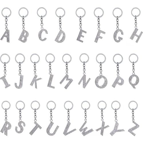 Fashion Sparkling Rhinestone A-Z English Letters Key Chain Handbag Pendant Car Keychain Simple Name Initials Keyring Family Gift