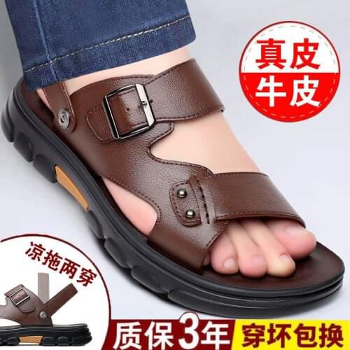 Mens Sandals 2021 New Summer Leather Shoes Sandalias Hombre Chaussure Homme