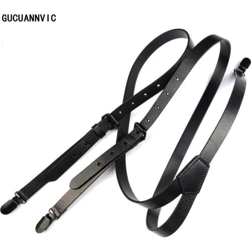 New Retro high-grade black Genuine leather suspenders men Women head skin stylish tri-clamp suspenders Braces wide 2CM
