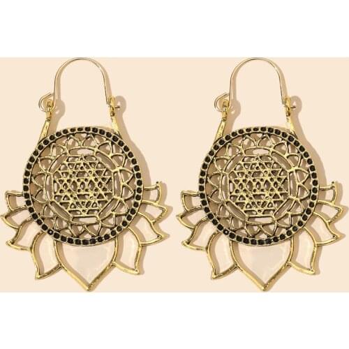 New Vintage Gold Sliver Earrings For Women Girl Sunflower Shape Hollow Out Engraving Alloy Fashion Fine Earrings Jewelry Gift