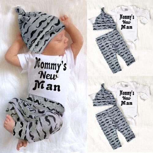 0-18M Toddler Baby Boys Clothes Tops Romper Pants Leggings Hat Outfits Mommys New Man Print Babies Childrens Clothing Sets