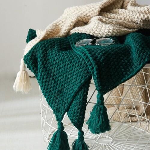 Solid Color Grey Coffee Green Sofa Throw Blanket With Tassels Nordic Knitted Blanket Spring Summer Air Condition Blankets