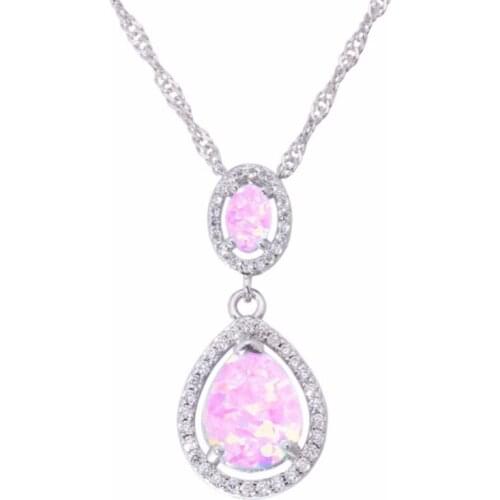 Silver Plated Water Drop 4 Colors Opalite Opal Pendant Link Chain Necklace for Elegant Women Jewelry