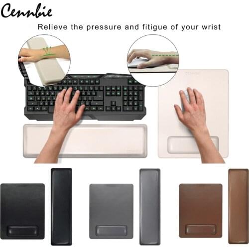 Professional Ergonomic PU Leather Mouse Pad Wrist Support Keyboard Wrist Rest Set with Rubber Base Memory Foam-Filled OVERSIZE