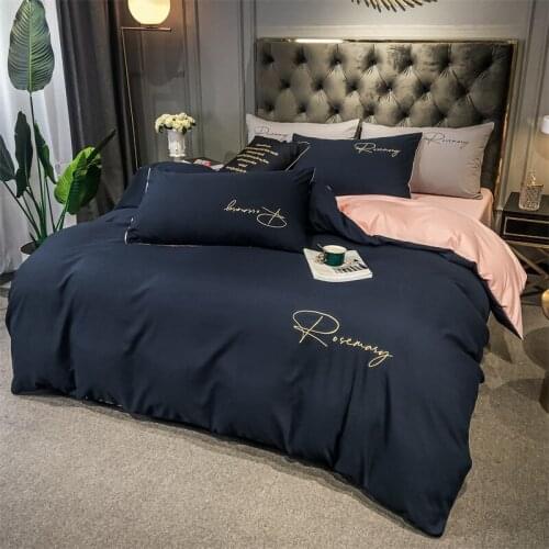 Simple Bedding Set Pillowcase Duvet Cover Sets Bed Linens Fitted Sheet Single Queen King Size Embroidered Quilt Cover Bedclothes