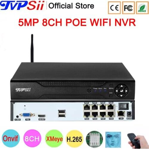 Remote Control Hi3536D XMeye Audio 48V Max 8TB H.265+ 5mp 8CH 8 Channel Face Detection Onvif IP WIFI POE CCTV DVR NVR