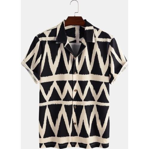 Fashion Diamond Square Printed Shirt Mens Korean Casual Diamond Square Short-sleeved Shirt 2021 Summer Mens Shirt Top