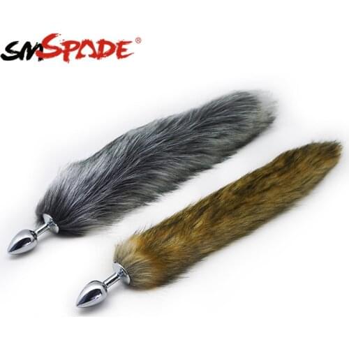 Gray Faux Fur Fox tail Anal Plug Smooth Touch Metal Butt Plug Tail Erotic BDSM Sex Toys for Woman Couples Adult Games Sex Shop