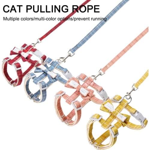 Dog Cat Harness with Leash Adjustable Vest Walking Supplies Soft Plaid Collar Pet Accessories for Small Medidum Large