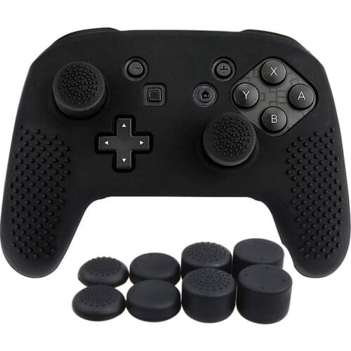 Silicone Protective Case Cover Skin with 8pcs Thumb Grips Joystick Caps for Nintendo Switch Pro Controller