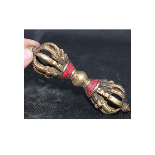 Pure Copper Gilt Brass Old Tibet Religion Tibet Buddhism Turquoise Bronze Gilt Dagger Phurba Dagger Holder statue