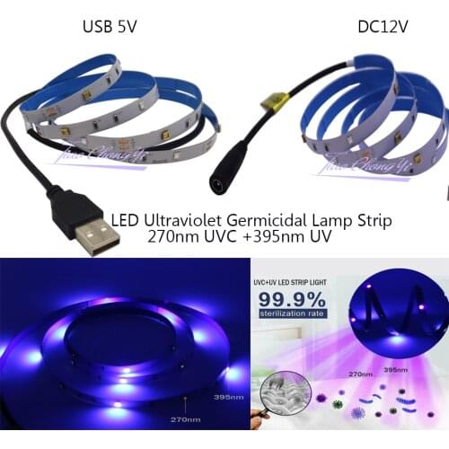 DC12V 5V LED Ultraviolet Germicidal Lamp Strip 2835 SMD UVC+UV 270nm+395nm UV270nm+395nm light Tape