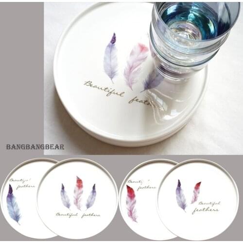 Feather Pattern Plate Kitchen Dish Dessert Dinner Plate Dinnerware Tableware Shatterproof 8 Inches Dishes Plates Ceramic Tray