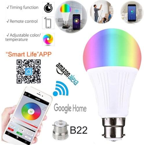 WiFi Smart LED Lights Bulb Lamps B22 E27 7W Phone Remote Voice Control Magic RGB Wake-up Lights Work with Alexa Google Home