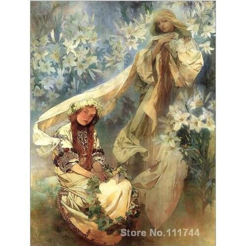 Reproduction art on canvas Lilienmadonna Alphonse Mucha painting Hand painted High quality