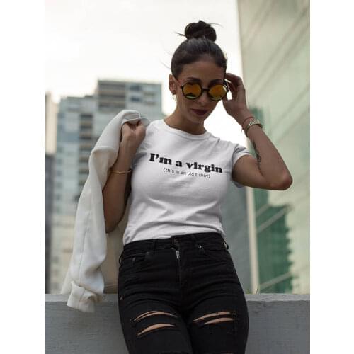 I'm a Virgin This is an old T-shirt Funny Summer Clothing Tumblr women slogan grunge cotton cool style tees tops party art shirt