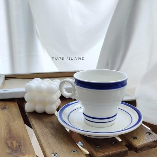 Japanese style handmade blue circle coffee cup dish dining side cabinet decoration cup saucer ser photo props