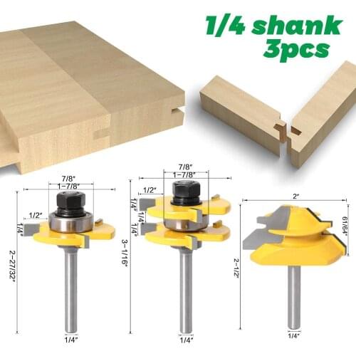 Tongue and Groove Router Bit Tool Set 1/4 Shank With 45 degree Lock Miter Bit 1/4 6mm Shank - Solid Steel, Anti Kickback Design