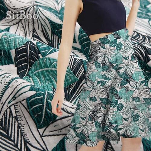 American style pastoral green leaves jacquard brocade fabric for dress coat cotton jacquard tissue tela tecido stoffen SP5548