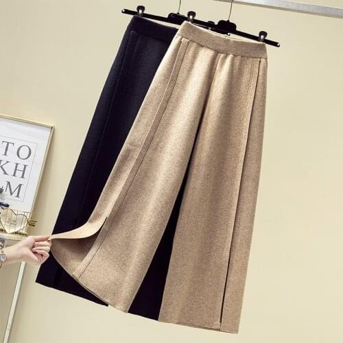 Women Pants Autumn Winter Warm Knitted Pants Wide Leg Pants Elastic Waist Casual Loose Pants Plus Size Female Sweater Trousers