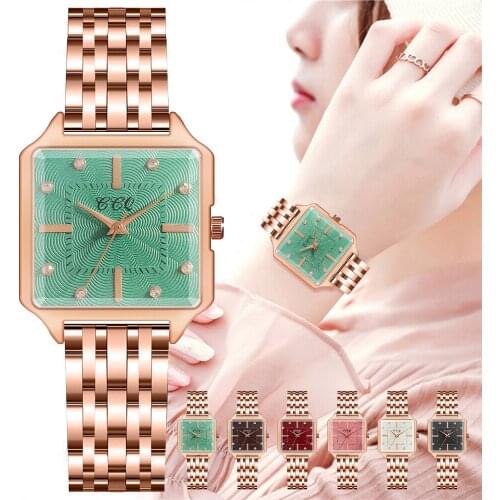 Women Square Rhinestone Fashion Quartz Watches Ladies Rose Gold Stainless Steel Band Wristwatches for Drop Shipping