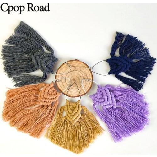 Cpop New Boho Handmade Weave Long Macrame Earring Ethnic Feather Fringe Tassel Earring Bridesmaid Gift Women Accessories Jewelry