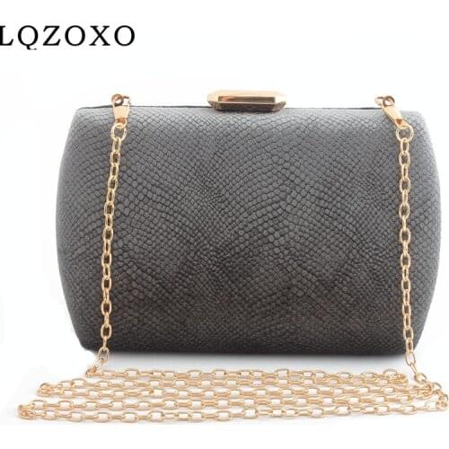Grey Color Women Evening Bags PU Fashion Lady Metal Day Clutch With Chain Shoulder Leather Purse Holder