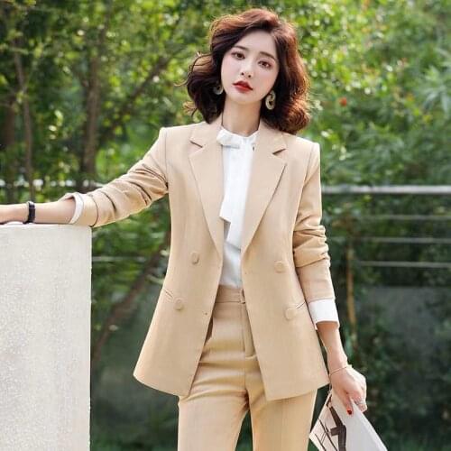 Ladies suit autumn and winter new 2019 wild fashion casual double-breasted suit trousers suit temperament womens two-piece suit