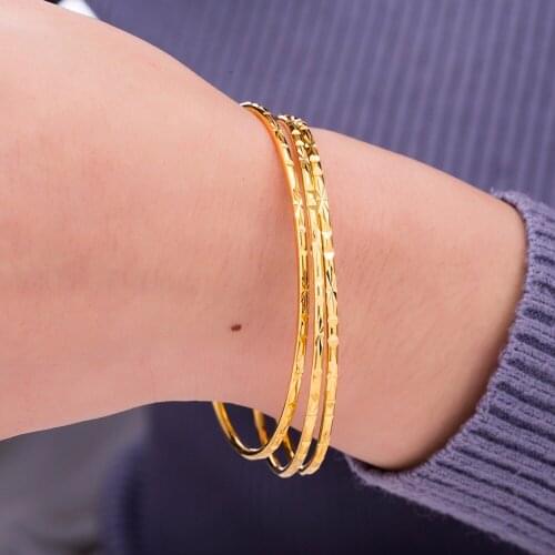 1 Pc Womens Luxury Dubai Gold Bangle 2mm Thin Bracelet For Women Fashion Caved Jewelry GIft #249829