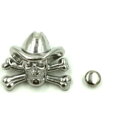 100Sets Silver Tone DIY Punk Skull Head Hat Spike Studs Spots Garment Rivets Crafts Belt Clothes Making 24x29mm