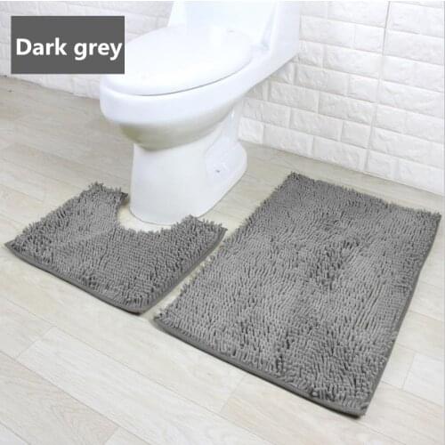 2 Pcs/Set of Thick Chenille Carpet Entry Door Bathroom Anti-slip Mat Kitchen Toilet Absorbing Bathroom Mat Chenille Floor Mat