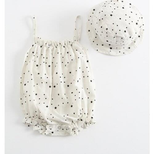 2019 Baby Girls Summer Thin Clothing Baby Sling Jumpsuit Cotton Triangle Conjoined Bodysuit+Hat Set Baby Girl Clothes Kniekousen