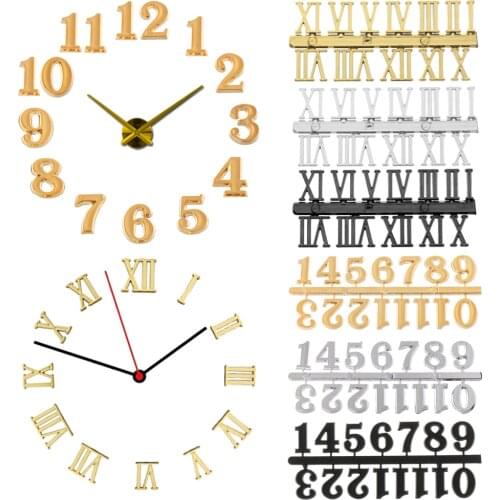 1 Set Roman Numeral 3D Clock Acrylic Mirrored Digital Wall Clock For Living Room Modern Design DIY Clock Home Decoration