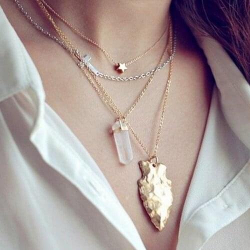 4 Pcs/Set Women Necklaces Arrow Jewel Cross Star Pendant Chain Multilayer Gold Necklace Bohemian Fashion Jewelry Lovers Gift