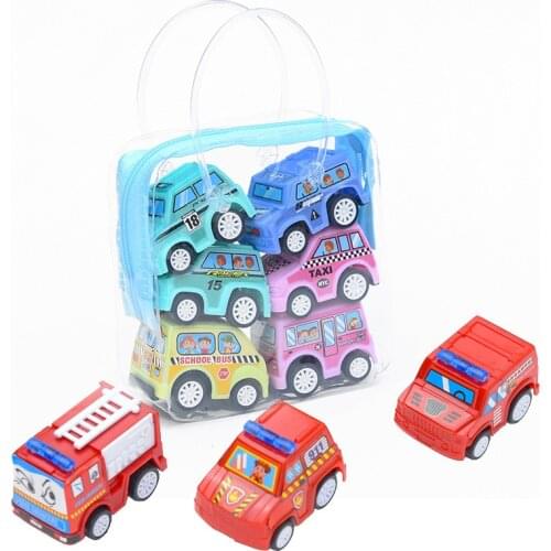 6pcs Pull Back Car Toys Mobile Machinery Shop Construction Vehicle Fire Truck Taxi Model Baby Mini Cars Gift Toys for Children