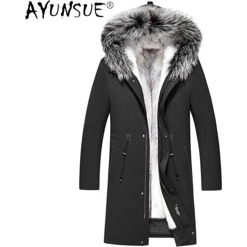 AYUNSUE Winter Jacket Men Clothing Genuine Shearling Jackets 2020 Male Cross Mink Fur Coat Long Hooded Parka Veste Homme LXR830