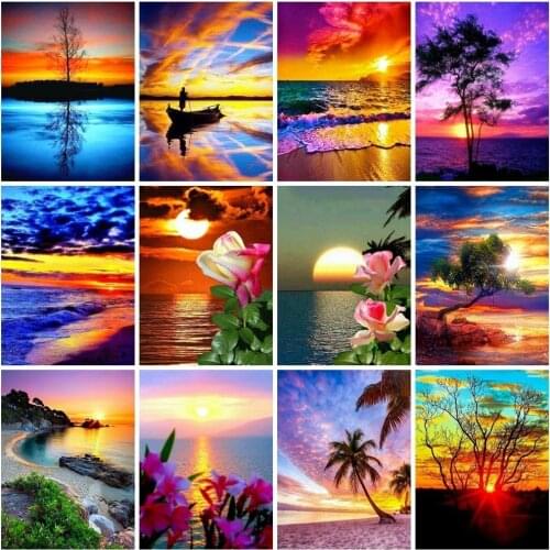 AZQSD Diamond Painting Sunset Mosaic Sea Diamond Embroidery Sale Landscape 5D DIY Picture Of Rhinestones Home Decor