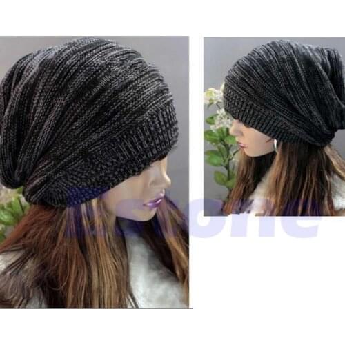 Unisex Women Men Knit Baggy Beanie Beret Winter Warm Oversized Ski Cap Hat 50JF