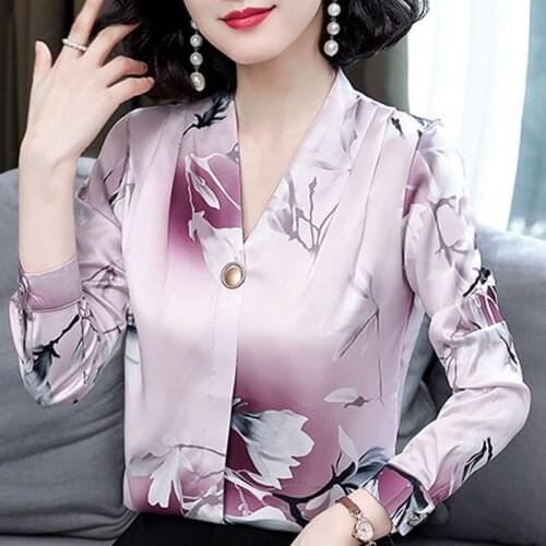 Blouse Women Blusas Mujer De Moda 2021 V-neck Office Blouse Women Tops Long Sleeve Print Chiffon Blouse Shirt Women Shirts D479