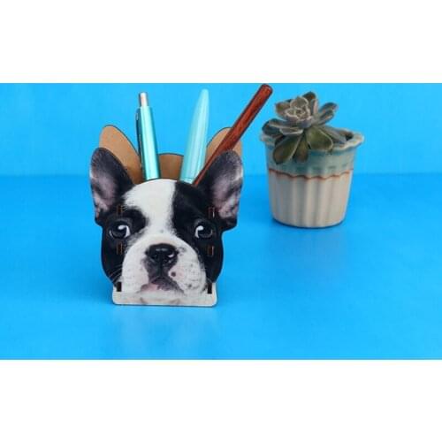 Simulation Dog Diy Pen Holder Desktop Wood Stationery Barrels Storage Box Cup K5DB